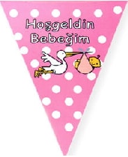 Hoşgeldin bebeğim flaması pembe kız bebek parti malzemesi