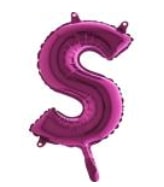 S harfi Fuşya Ruby folyo balon süper kalite 14 inc 38 cm