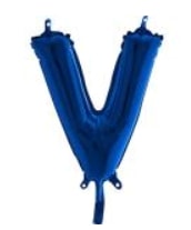 V harfi Mavi Folyo balon süper kalite 14 inc 38 cm